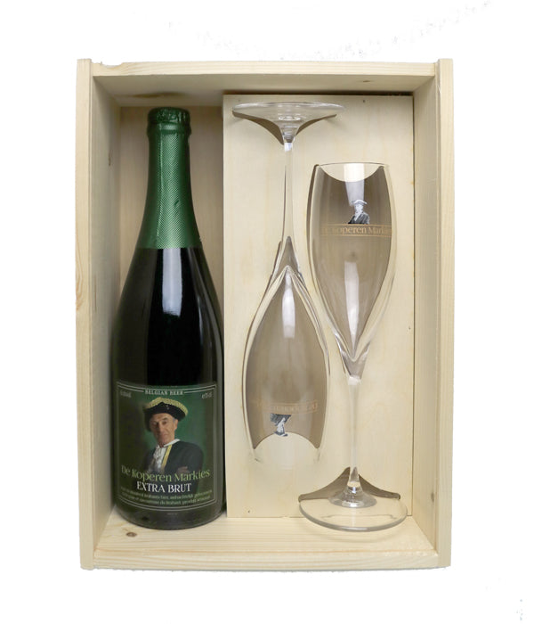 De Koperen Markies Extra Brut coffret cadeau + 2 verres